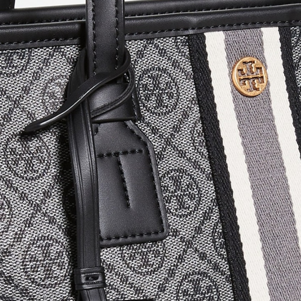 Tory Burch Black Coated Canvas T Monogram Large Tote - Picture 5 of 6